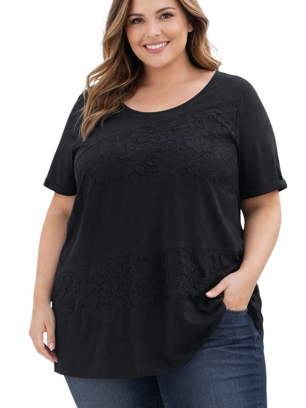 5/$25 Pennington's DC Jeans Black T-Shirt With Lace Details Size 0X